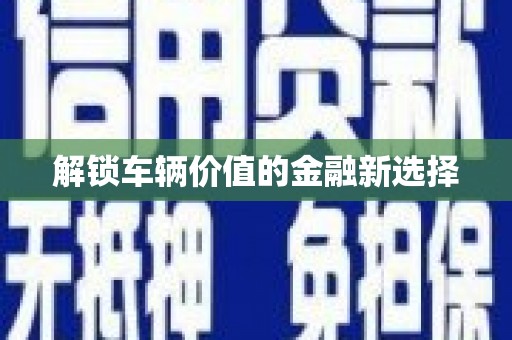 新沂解锁车辆价值的金融新选择